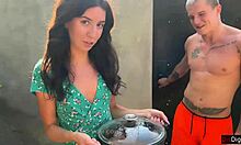 village whore takes triple facial cum then struts publicly with cum-covered face