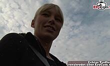 blonde german street pickup slut shyly fingers to orgasm in cash sex casting