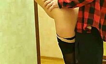 Fit brunette neighbor gives slow pov blowjob perfect boobs then standing doggy