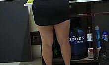 Chubby big ass milf maid teacher flashes natural tits in bathroom lingerie