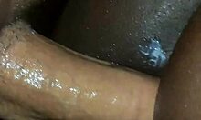 petite ebony couple fucks wet pussy hard creampie cum inside young slut