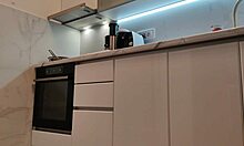 Thick pawg bends her fat ass in tight yoga shorts while prepping food in kitchen. 🍑😍