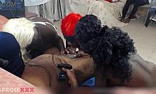 What happens when three ebony beauties tackle one massive cock?