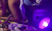 slim thick ebony with juicy ass rides my monster cock as three-hole slut bareback squirting wildly