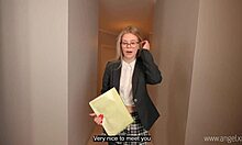 I love how this cute housewife with glasses takes my cock deep before cum on her face