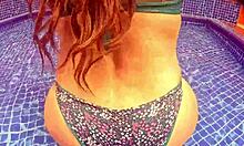 latina milf bends over pool for stranger's huge cock slam