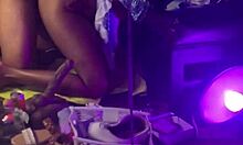 slim thick ebony with juicy ass rides my monster cock as three-hole slut bareback squirting wildly