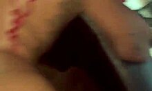 Real couple's intimate creampie sex in jeans bra panties gets rough black