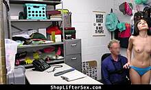 Perverted mall cop rips teen thief's clothes for rough doggy office punishment deal?
