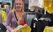 who's ready for this sexy blonde babe's deepthroat blowjob in changing booth?!