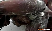 Chubby Ebony Amateurs Finger Lick in Soapy Shower