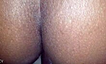 dude bends her over for intense doggystyle pounding with monster black cock then cums on her back