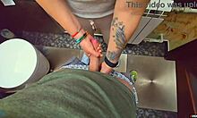 Stranger sneaks into restaurant toilet to fill my wet panties with hot cum in risky public encounter