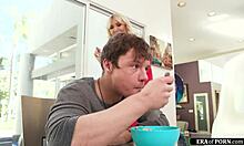 euro milf's soft tits squeeze young friend's throbbing cock in oily titfuck bliss