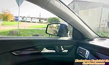 german big tits hitchhiker with glasses pulled over and fucked hard outdoors in car