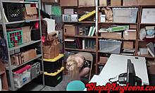 skanky blonde shoplifter bends over for hard fuck and thick facial cumshot