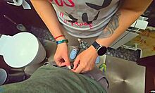 Stranger sneaks into restaurant toilet to fill my wet panties with hot cum in risky public encounter