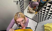 who's ready for this sexy blonde babe's deepthroat blowjob in changing booth?!