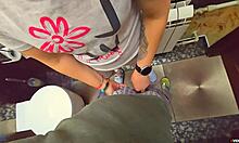 Stranger sneaks into restaurant toilet to fill my wet panties with hot cum in risky public encounter