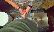 Stranger sneaks into restaurant toilet to fill my wet panties with hot cum in risky public encounter