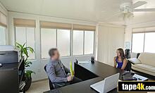 gorgeous brunette teen submits on office desk, bent over for doggystyle fucking to secure her cash loan