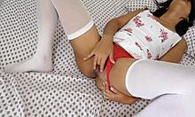 my heart races watching this lovely brunette finger her wet shaved pussy ass