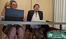 mama sneaks under desk for bbc anal toy creampie interracial quickie