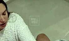 Submissive latina wife greets husband with deep sloppy blowjob expertise