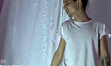 Amateur cutie flaunts her perky small tits close-up