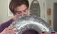 stepbro rams cock deep in stepsister's dripping wet pussy while best friends theodora day and leana lovings watch the rough group fuck