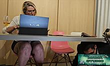 mama sneaks under desk for bbc anal toy creampie interracial quickie