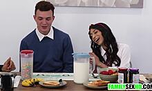 Sneaky Teen Sucks BF Cock and Takes Hard Pounding Behind Step-Parents' Backs