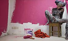 Skinny tattooed babe stretches workwear ass with toys gapes squirts solo