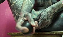 Skinny tattooed babe stretches workwear ass with toys gapes squirts solo