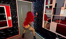 Redhead teases with huge tits big ass stripping oiled lingerie slowly