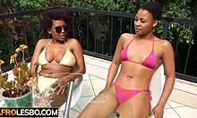 Amateur Ebony Lesbians Abeba and Fatima Lick Pussy with Thick Dildo Play