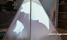 Yo busty ebony teen rides stepdad hard in tent while stepmom sleeps nearby!