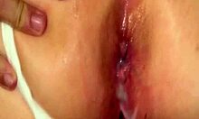 Buddy rams wife's tight ass deep and unloads creampie inside her brunette hole.