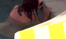 beach flashing stepmom strokes stepson huge cock explodes on hairy pussy cumshot 💦🏖️