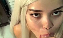 blonde halloween WITCH hypnotizes with DEEPTHROAT on MONSTER COCK pov