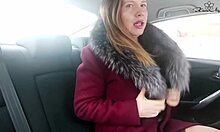 Petite shemale teases wet pussy orgasm in kinky taxi jerkoff