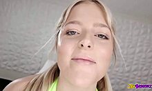 that blonde teen drops to her knees for an insane deepthroat on huge bbc, swallowing every drop