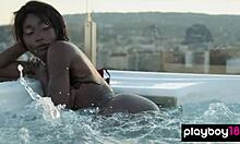 Smoking hot ebony teen mimi desuka rips clothes strips rooftop flashing big natural tits!