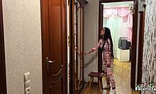 stepmom bent over pantry shelf takes christmas creampie doggystyle