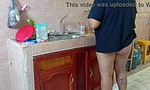 Chubby fat madrastra cleans kitchen then gets her curvy ass fucked hard!
