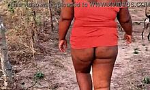 She flashes massive ass and dripping pussy right in public view