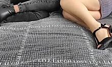 Femme Mature Teases Transexual Tits in Stockings Underwear Close-Up