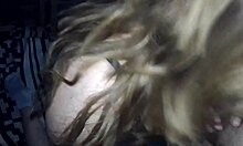 Long-haired blonde teases with a slow suck before bending over doggy