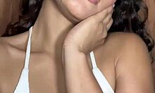 Sweet innocent babe in miniskirt rubs her juicy pussy so teasingly