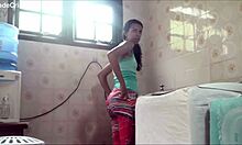 jade teases neighbor while washing then he climbs wall for laundry creampie in her juicy latina pussy